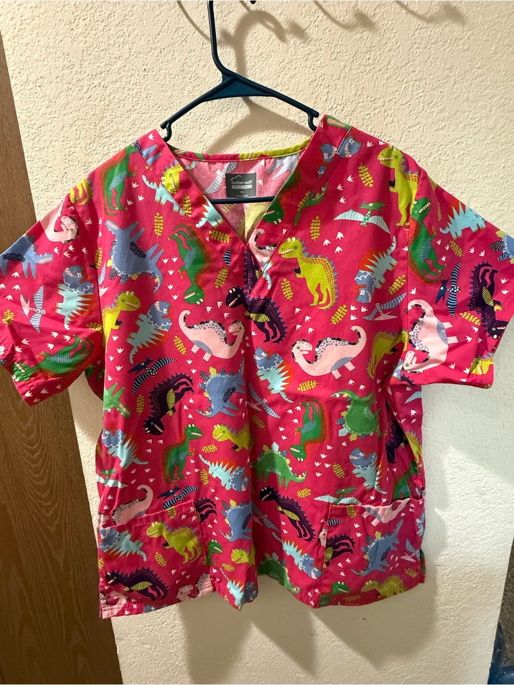 Women’s Pink Dinosaur Print Scrub Top